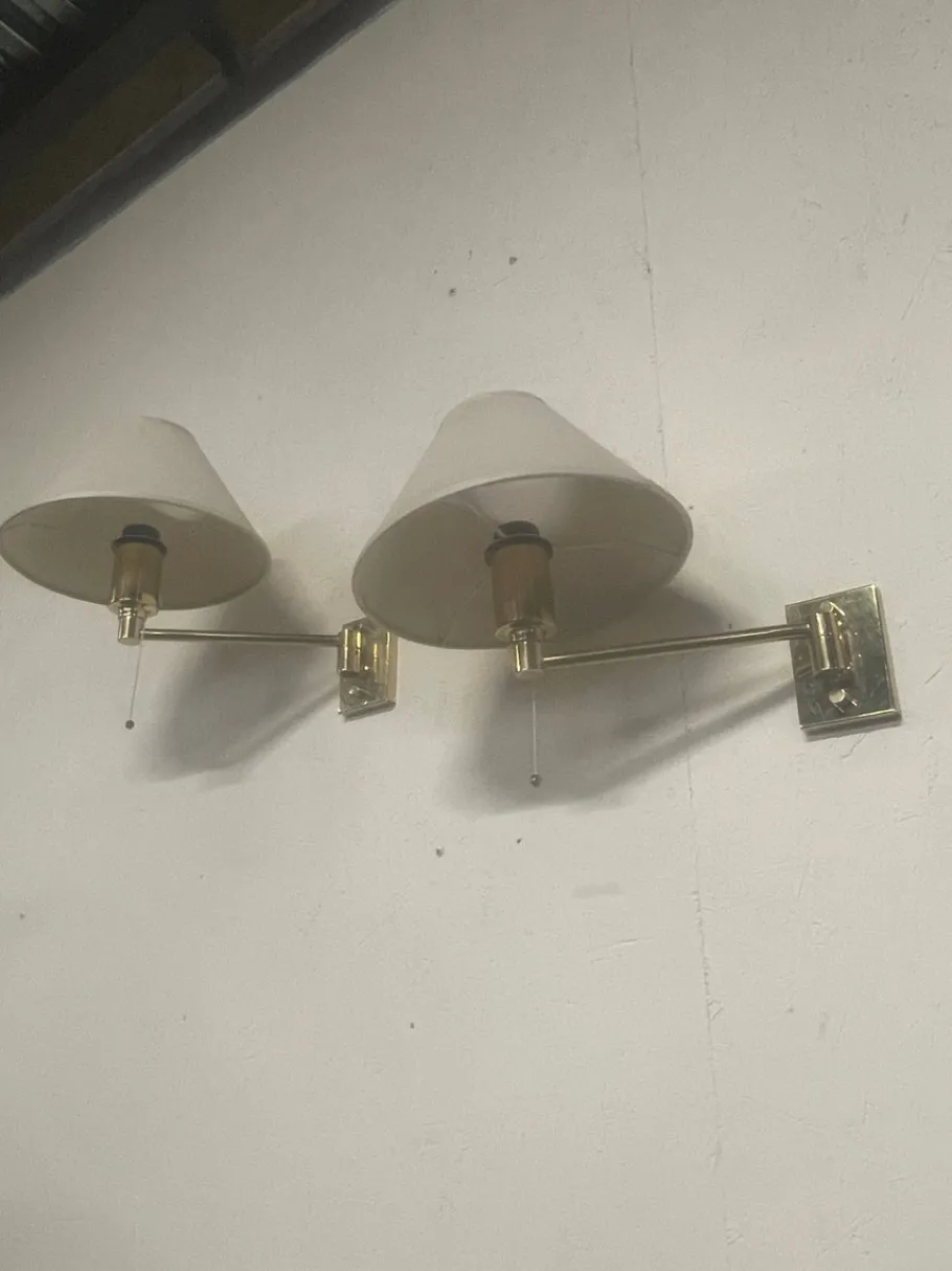 New Pamono Vintage Brass Wall Lamps, 1970s, Set of 2