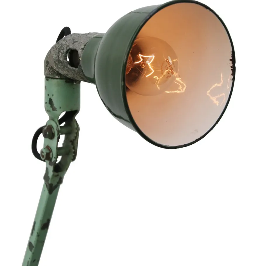 Pamono Vintage British Industrial Green Metal 2-Arm Machinist Work Desk Light by Mek Elek