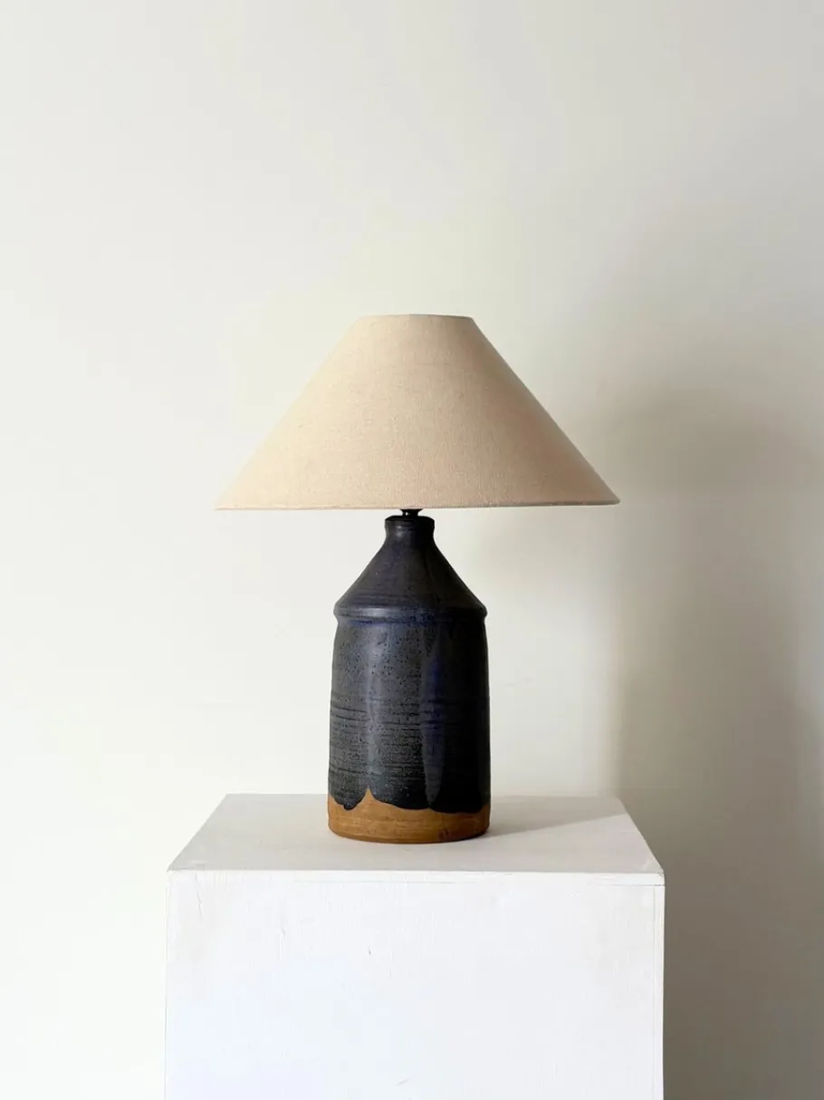 Pamono Vintage British Studio Pottery Lamp in Midnight Blue, 1950