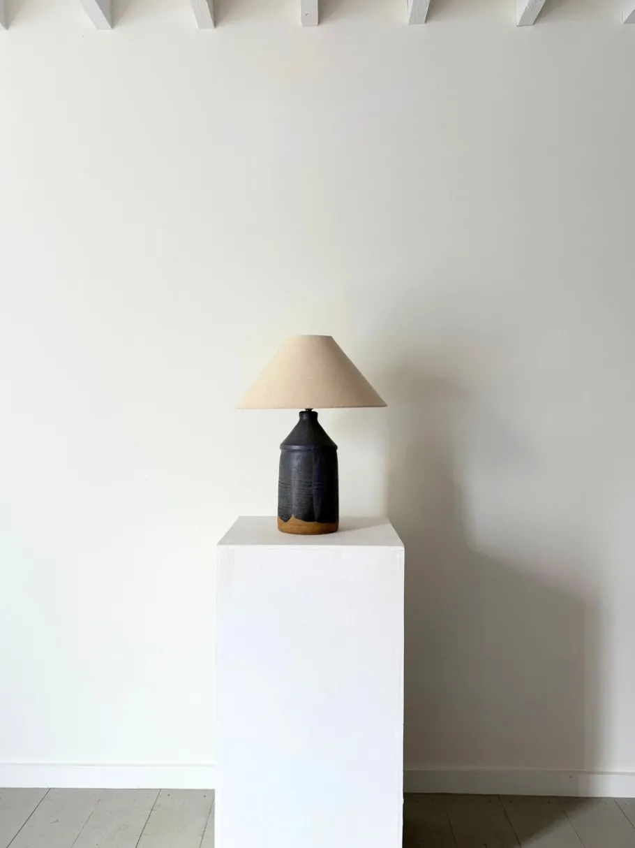 Pamono Vintage British Studio Pottery Lamp in Midnight Blue, 1950