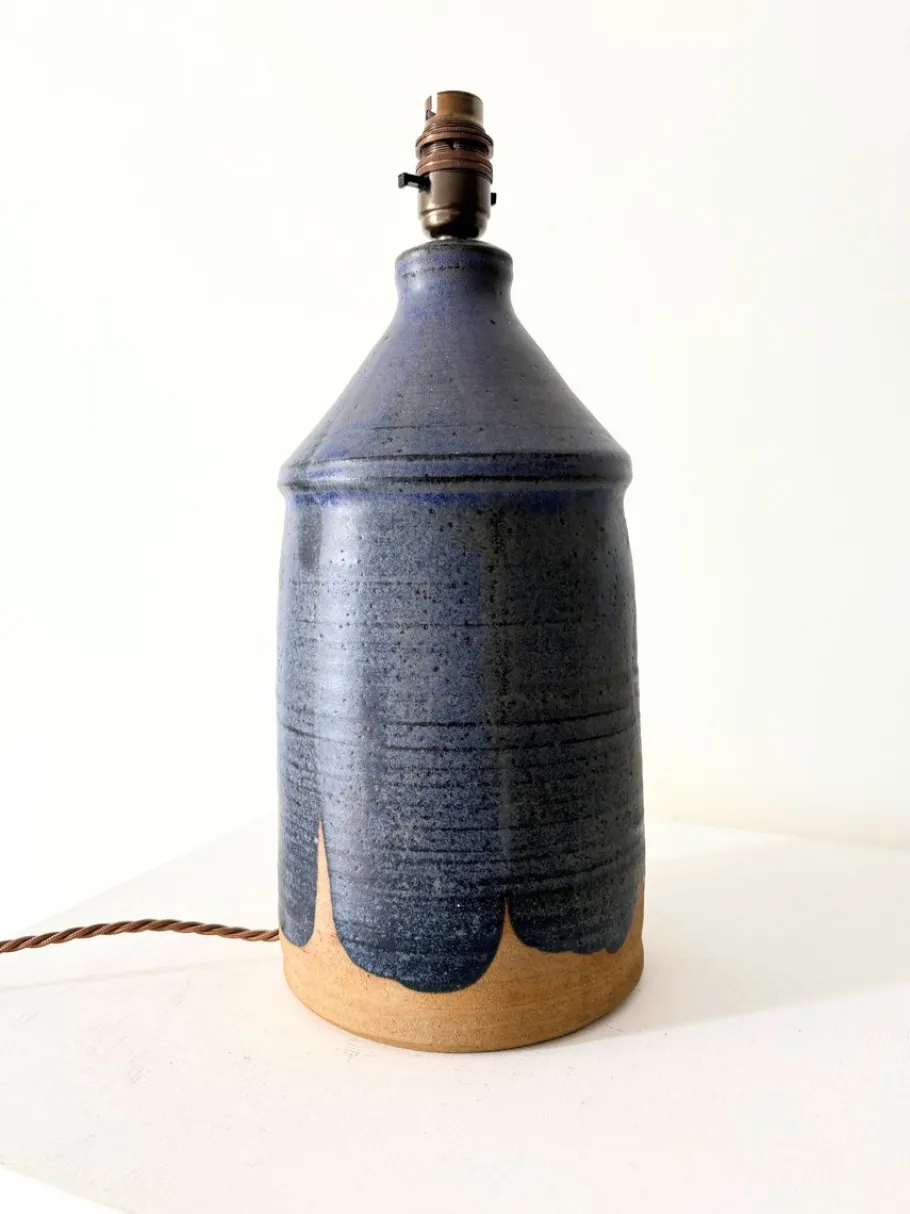 Pamono Vintage British Studio Pottery Lamp in Midnight Blue, 1950