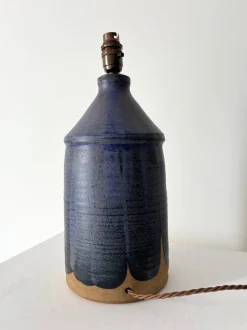 Pamono Vintage British Studio Pottery Lamp in Midnight Blue, 1950