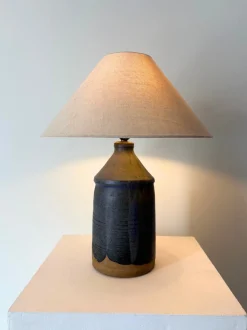 Pamono Vintage British Studio Pottery Lamp in Midnight Blue, 1950