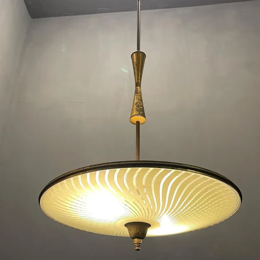 New Pamono Vintage Bronze & Glass Light Pendant Light, 1950s