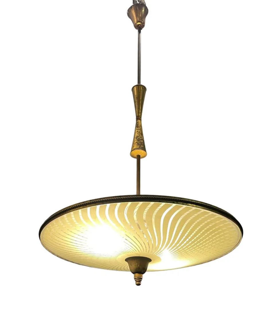 New Pamono Vintage Bronze & Glass Light Pendant Light, 1950s