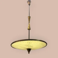 New Pamono Vintage Bronze & Glass Light Pendant Light, 1950s