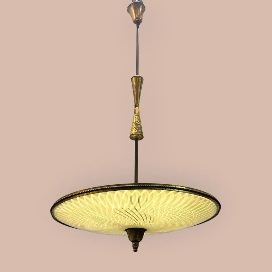 New Pamono Vintage Bronze & Glass Light Pendant Light, 1950s