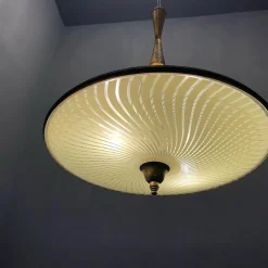 New Pamono Vintage Bronze & Glass Light Pendant Light, 1950s