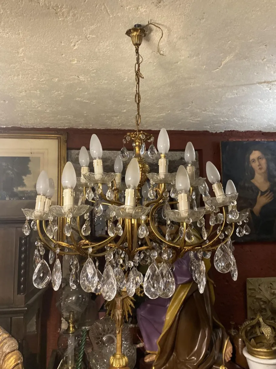 New Pamono Vintage Bronze Chandelier, 1940s