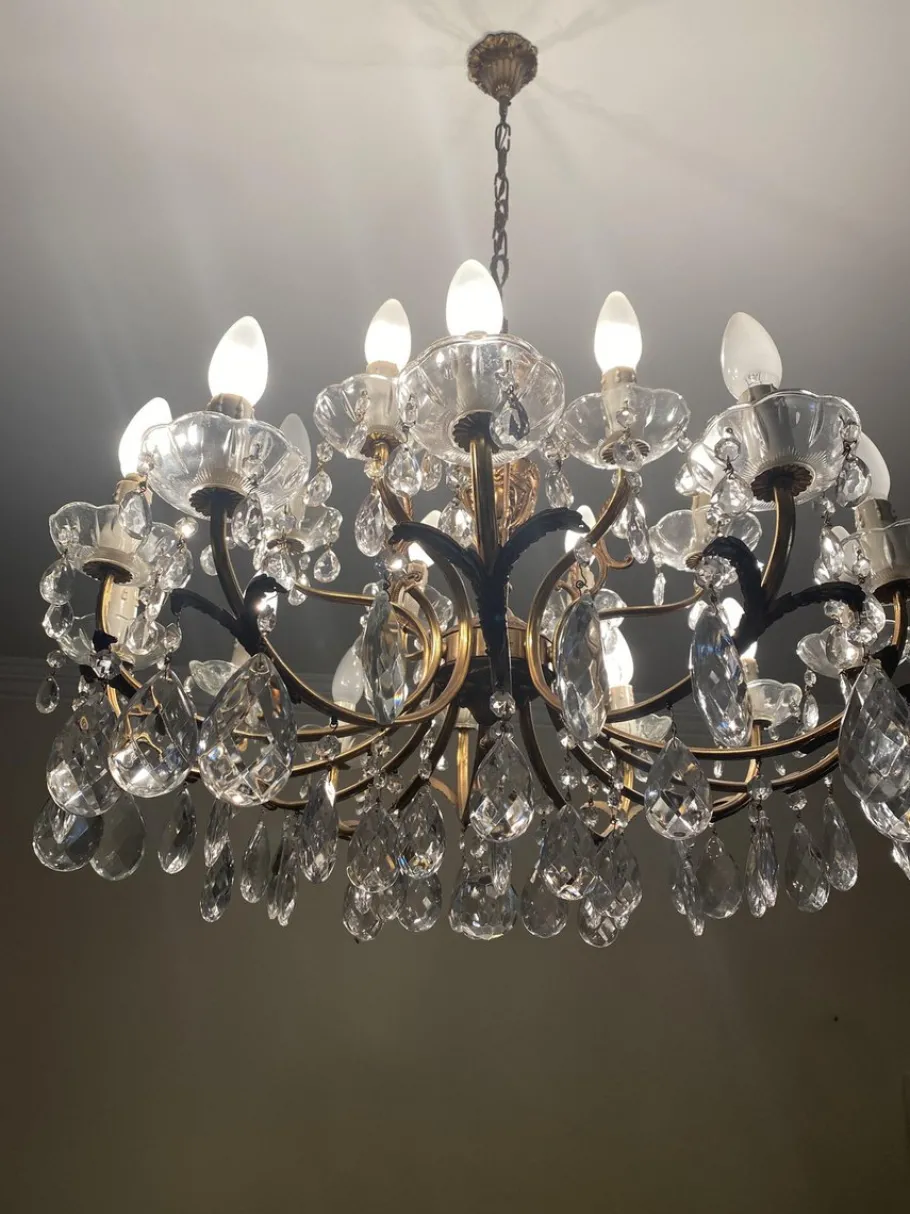 New Pamono Vintage Bronze Chandelier, 1940s