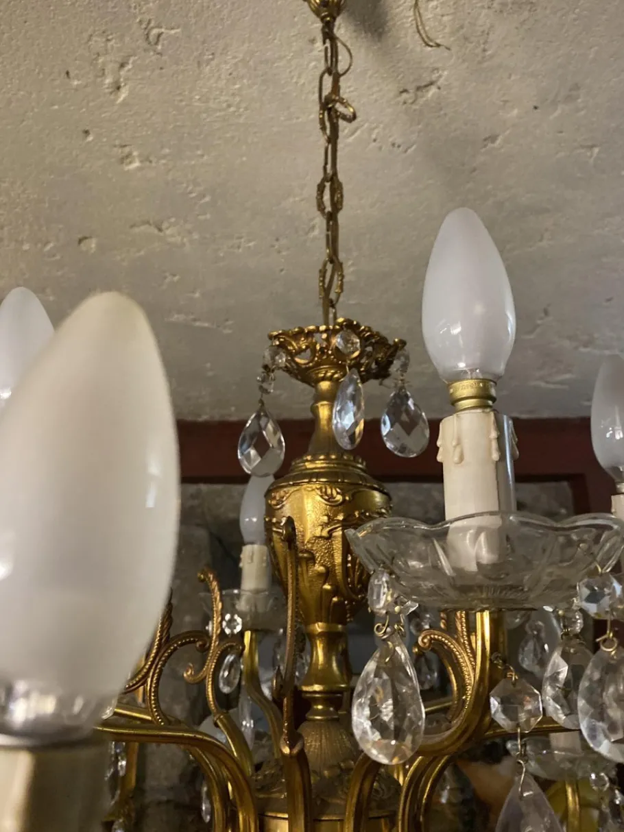 New Pamono Vintage Bronze Chandelier, 1940s