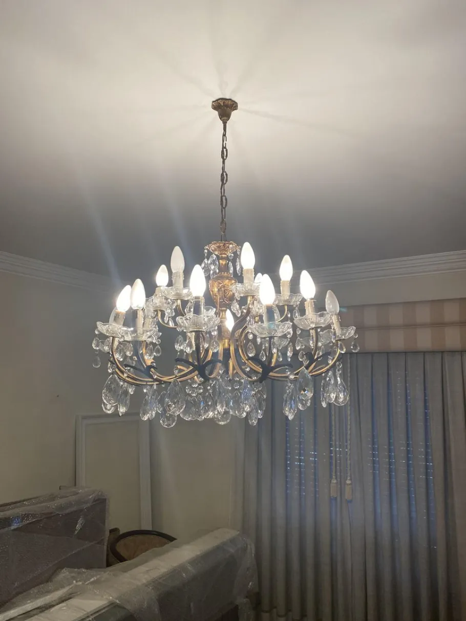 New Pamono Vintage Bronze Chandelier, 1940s