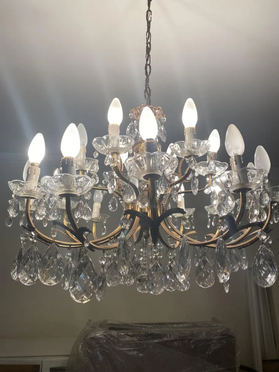 New Pamono Vintage Bronze Chandelier, 1940s
