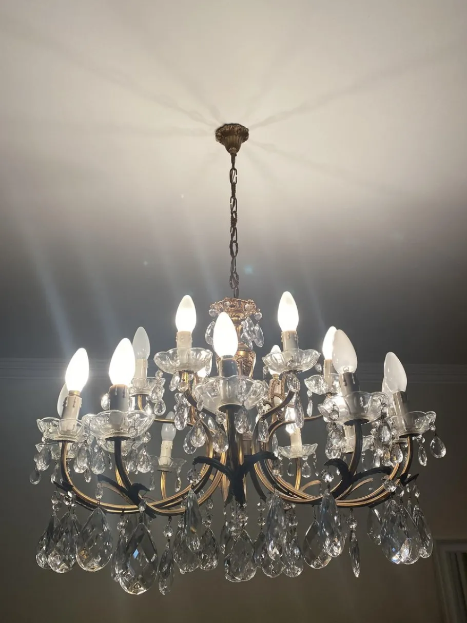 New Pamono Vintage Bronze Chandelier, 1940s