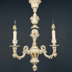 Best Pamono Vintage Capodimonte Porcelain 3-Arm Chandelier, Italy, 1940s