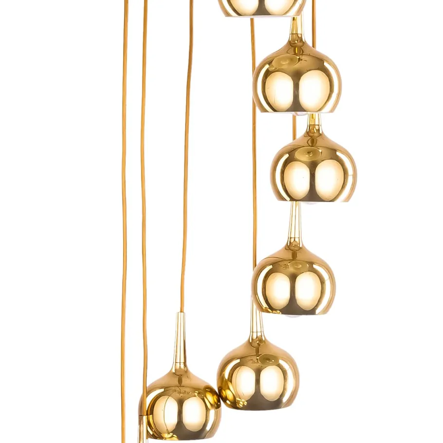 Sale Pamono Vintage Cascade Pendant Lamp with 10 Brass Teardrop Lampshades attributed to Hans-Agne Jakobsson for Markaryd, Sweden, 1970s