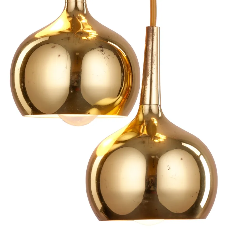Sale Pamono Vintage Cascade Pendant Lamp with 10 Brass Teardrop Lampshades attributed to Hans-Agne Jakobsson for Markaryd, Sweden, 1970s
