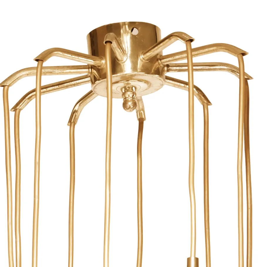 Sale Pamono Vintage Cascade Pendant Lamp with 10 Brass Teardrop Lampshades attributed to Hans-Agne Jakobsson for Markaryd, Sweden, 1970s