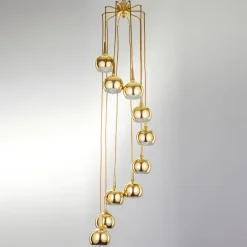 Sale Pamono Vintage Cascade Pendant Lamp with 10 Brass Teardrop Lampshades attributed to Hans-Agne Jakobsson for Markaryd, Sweden, 1970s