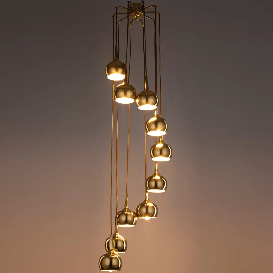 Sale Pamono Vintage Cascade Pendant Lamp with 10 Brass Teardrop Lampshades attributed to Hans-Agne Jakobsson for Markaryd, Sweden, 1970s