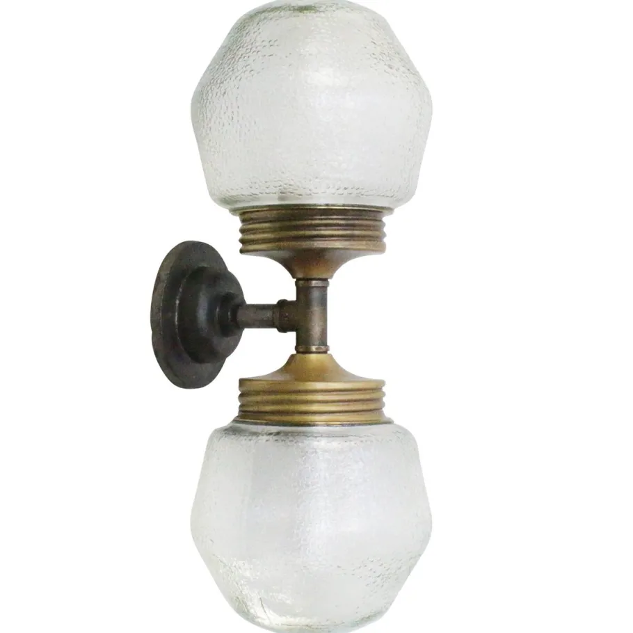 Best Pamono Vintage Cast Iron Double Sconce Wall Lamp in Frosted Glass and Brass