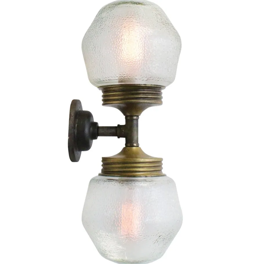 Best Pamono Vintage Cast Iron Double Sconce Wall Lamp in Frosted Glass and Brass