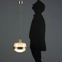 Clearance Pamono Vintage Ceiling Lamp in Aluminium, Brass and Glass, Italy, 1960s