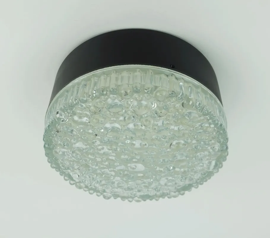 New Pamono Vintage Ceiling Lamp in Structured Glass from Staff Leuchten, 1960s