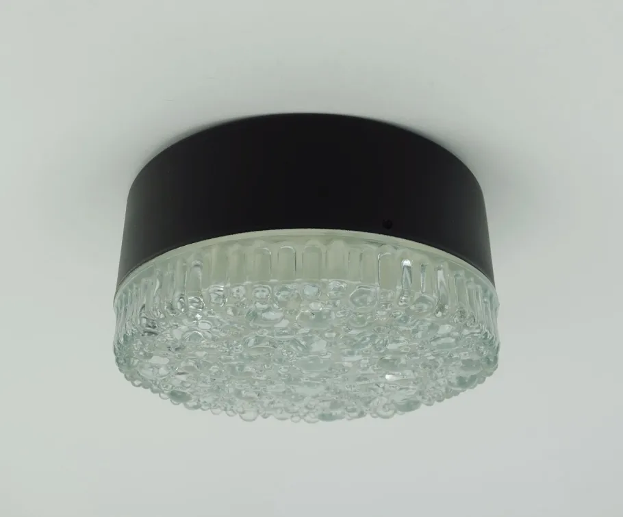 New Pamono Vintage Ceiling Lamp in Structured Glass from Staff Leuchten, 1960s