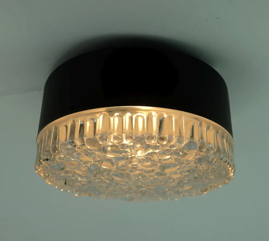 New Pamono Vintage Ceiling Lamp in Structured Glass from Staff Leuchten, 1960s