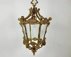 Discount Pamono Vintage Ceiling Lantern in Bronze with Etched Glass Panels, 1930s