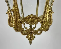 Discount Pamono Vintage Ceiling Lantern in Bronze with Etched Glass Panels, 1930s