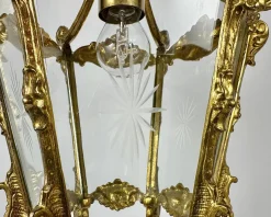 Discount Pamono Vintage Ceiling Lantern in Bronze with Etched Glass Panels, 1930s