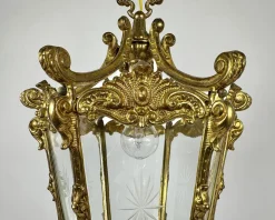 Discount Pamono Vintage Ceiling Lantern in Bronze with Etched Glass Panels, 1930s