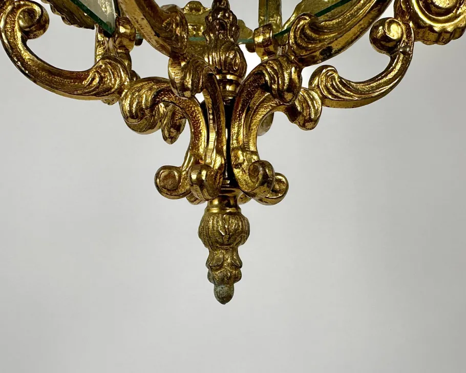 Discount Pamono Vintage Ceiling Lantern in Bronze with Etched Glass Panels, 1930s