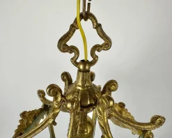 Discount Pamono Vintage Ceiling Lantern in Bronze with Etched Glass Panels, 1930s