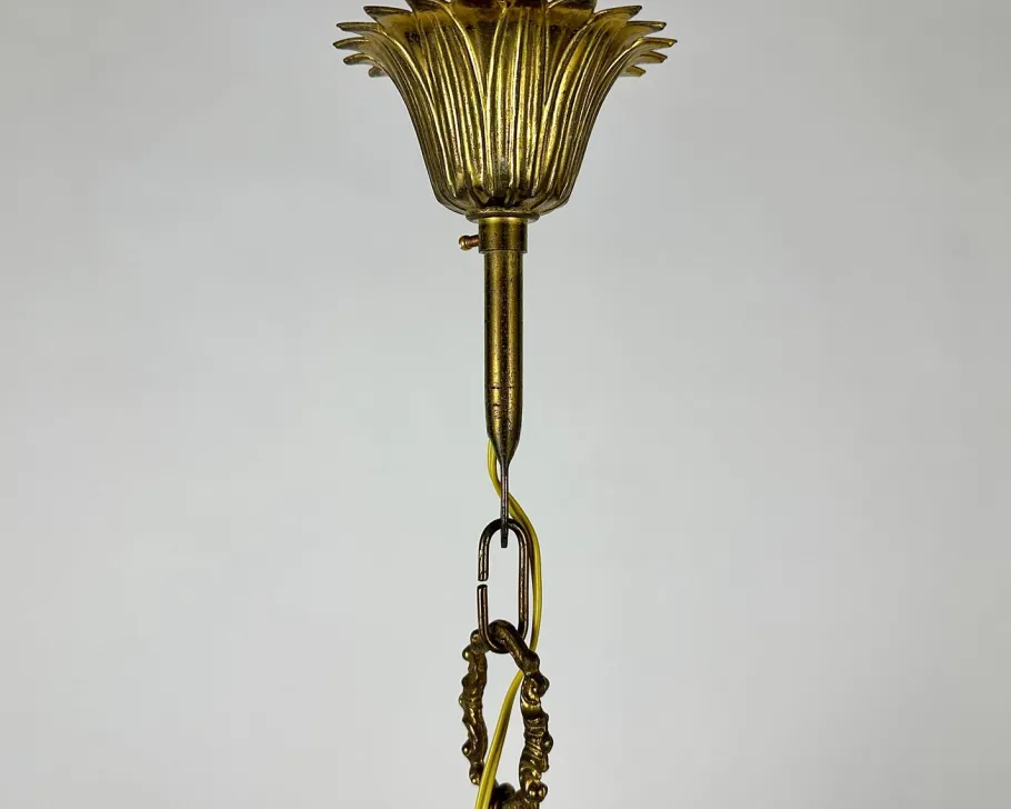 Discount Pamono Vintage Ceiling Lantern in Bronze with Etched Glass Panels, 1930s