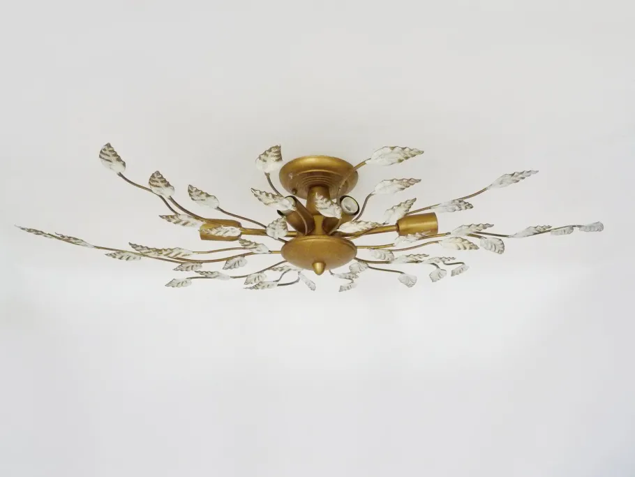 Hot Pamono Vintage Ceiling Light in Gold Metal with Foliage Decoration, 1990s