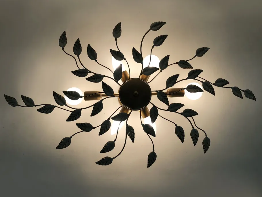 Hot Pamono Vintage Ceiling Light in Gold Metal with Foliage Decoration, 1990s