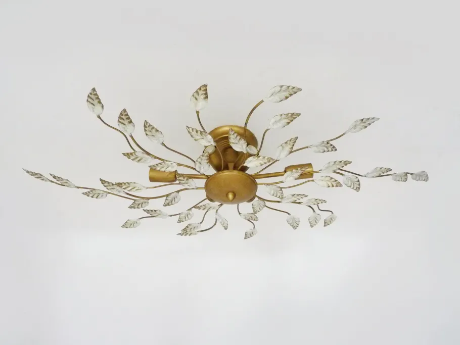 Hot Pamono Vintage Ceiling Light in Gold Metal with Foliage Decoration, 1990s