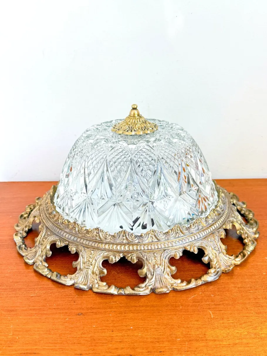 Hot Pamono Vintage Ceiling Light in Brass and Cut Glass, 1960s