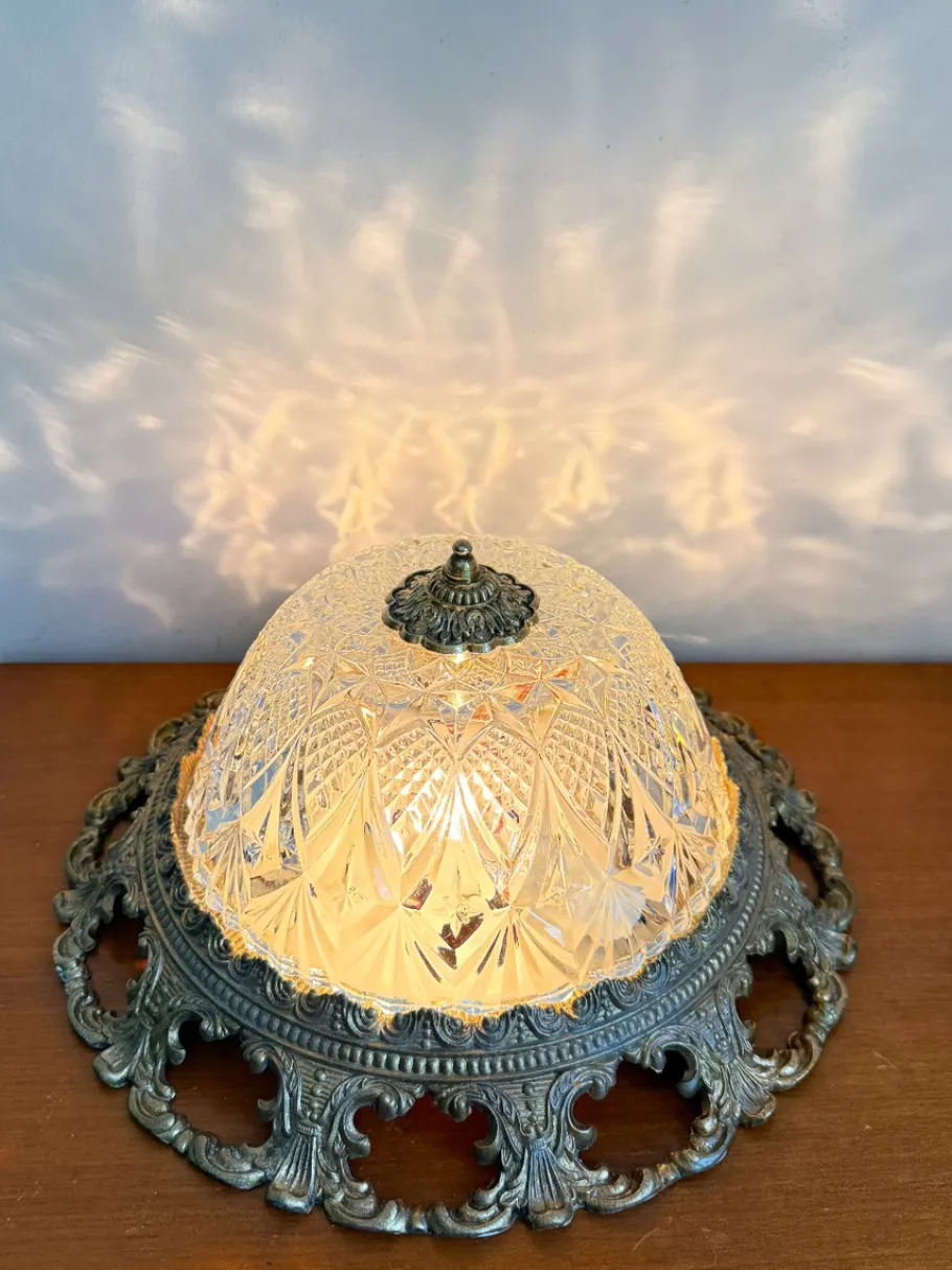 Hot Pamono Vintage Ceiling Light in Brass and Cut Glass, 1960s