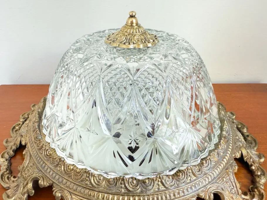 Hot Pamono Vintage Ceiling Light in Brass and Cut Glass, 1960s