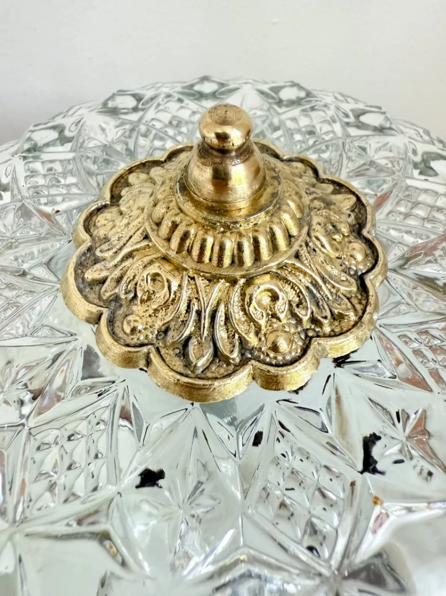 Hot Pamono Vintage Ceiling Light in Brass and Cut Glass, 1960s
