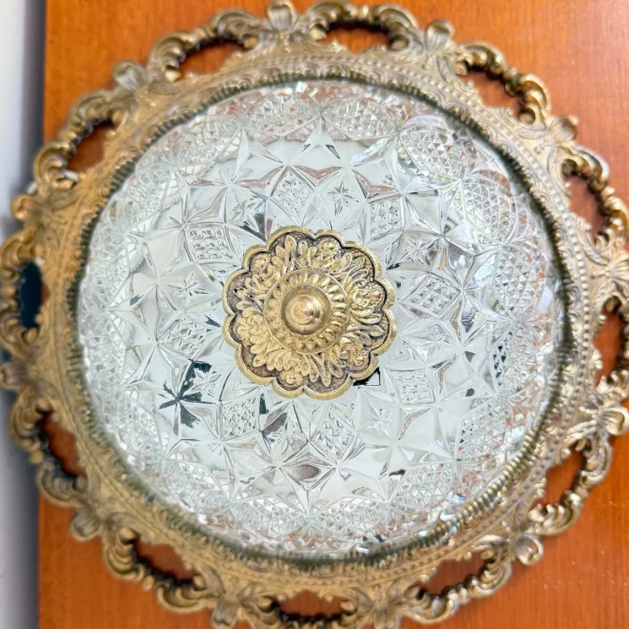 Hot Pamono Vintage Ceiling Light in Brass and Cut Glass, 1960s