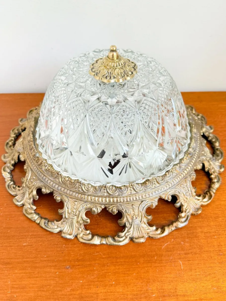 Hot Pamono Vintage Ceiling Light in Brass and Cut Glass, 1960s