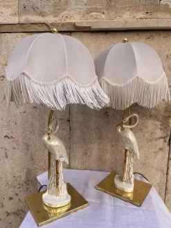 Hot Pamono Vintage Ceramic and Brass Flamingo Lamps, 1970, Set of 2