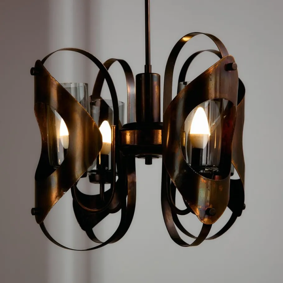 Sale Pamono Vintage Chandelier in Brass and Glass