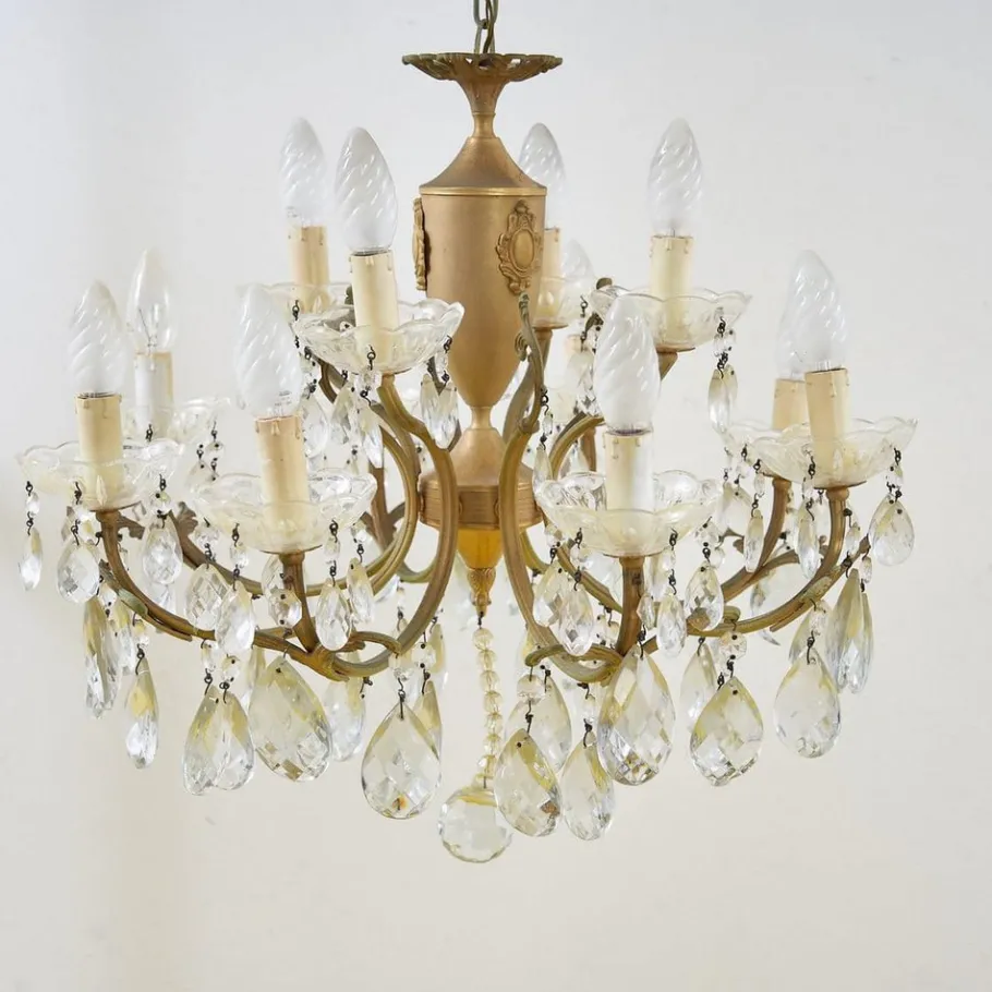 Discount Pamono Vintage Chandelier in Metal and Glass with Drops