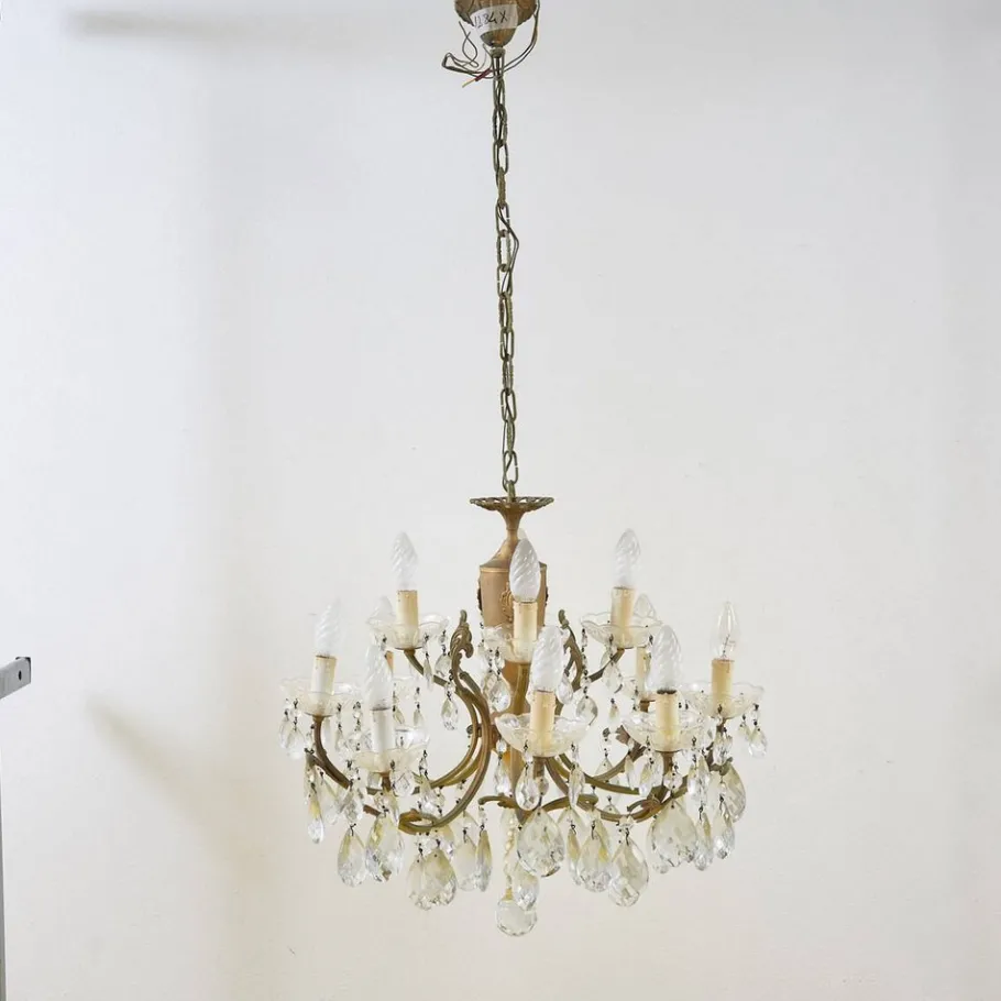 Discount Pamono Vintage Chandelier in Metal and Glass with Drops